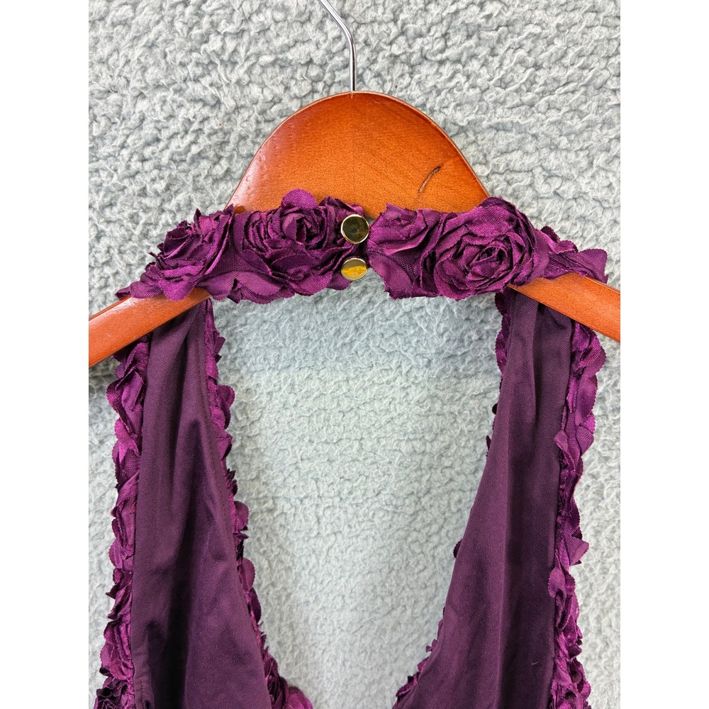 River Island Rosette Halter Bodysuit Womens S Purple Ruffle Plunge Party Chic - Picture 11 of 13